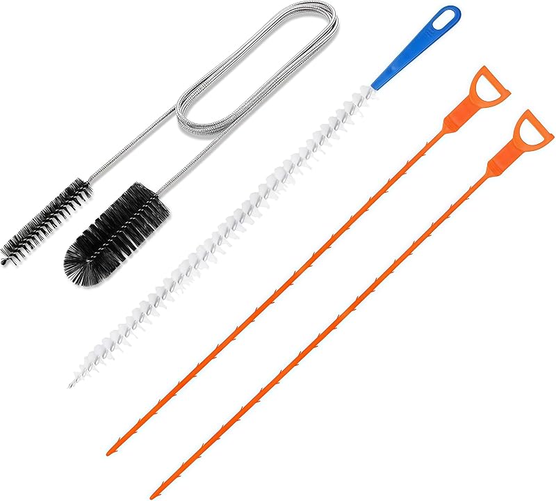 6-Piece Professional Drain Snake Cleaning Kit - Heavy Duty Clog Remover Tool for Shower, Sink, Bathtub, Toilet, Kitchen - Hair Removal Unclogger with Drill Attachment, Reusable Plastic Pipe Cleaner