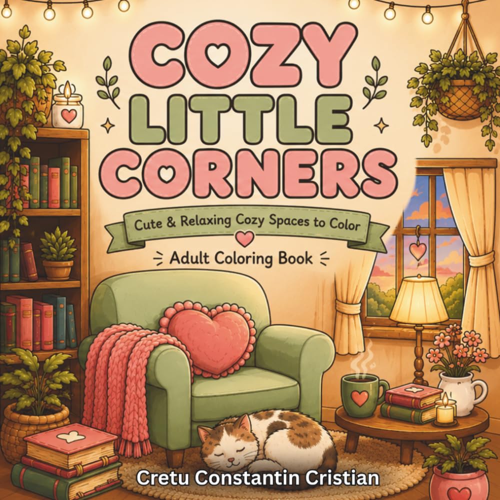 Cozy Rooms Coloring Book: Cute and Relaxing Animal Rooms, Tiny Shops, Cafés, Gardens, Bedrooms, and Everyday Cozy Scenes (Cozy Places Series)