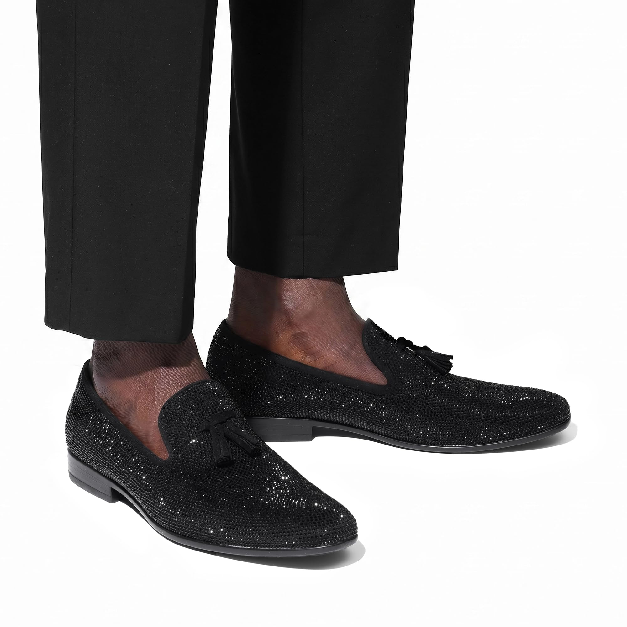 Bruno Marc Mocasines de vestir con borlas para hombre, cómodos zapatos de esmoquin con diamantes de imitación para boda, fiesta, graduación