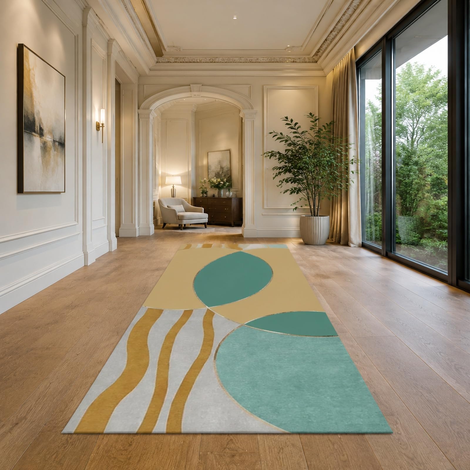 Tappeti, Rectangular 160 x 230 cm, Astratto geometrico moderno Beige Verde Grigio Marrone, Tappeto Salotto Moderno Pelo Corto Lavabile, Decorazione Casa, Antiscivolo,
