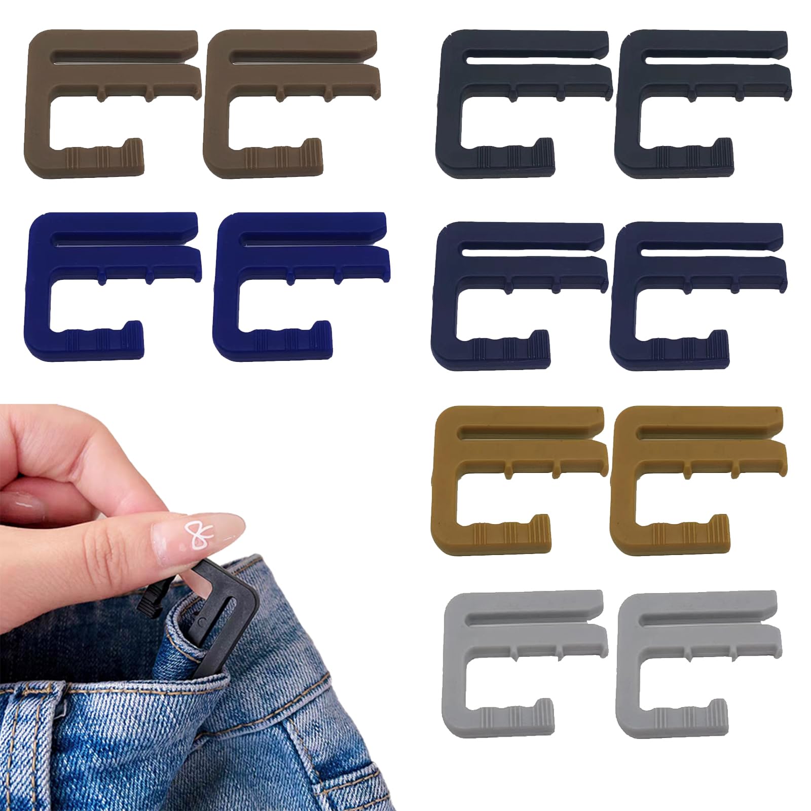 12 PCS Jeans Tightening Clips, Adjustable Waist Buckle Extender for Loose Pants, Skirts & Jeans, No Sewing Required, Plastic Waist Tightener Clips for Men & Women