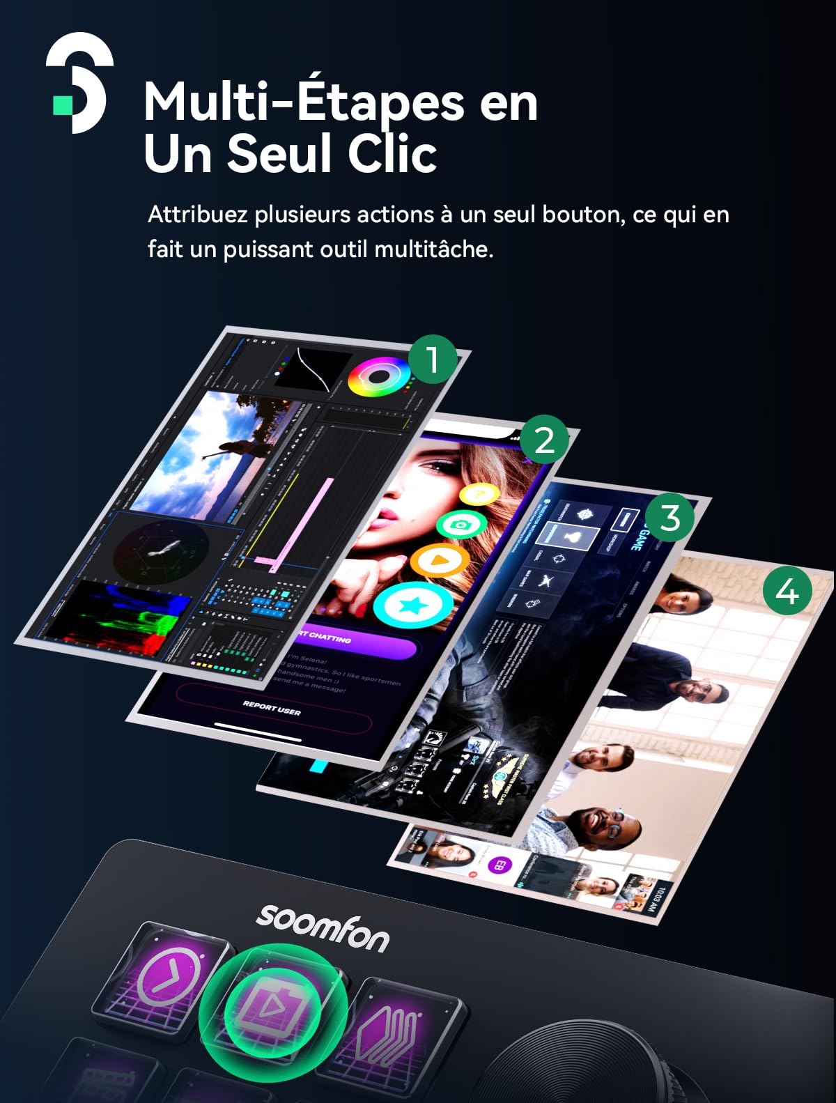 SOOMFON Stream Controller SE, Stream Studio Deck 6 LCD Touches Macro 3 Boutons 3 Potentiomètres, Production Console Deck Compatible PC/Mac, Production Contrôleur pour OBS/Streamlabs/Twitch/Youtube