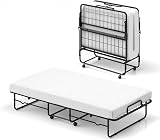 GIANTEX Lit Simple Pliable avec Matelas 90 x 190 cm, Mousse à mémoire de Forme et Cadre en métal, 4 Roues, Charge jusqu'à 220 kg, lit d'appoint Portable pour hôtel, Voyage - 1