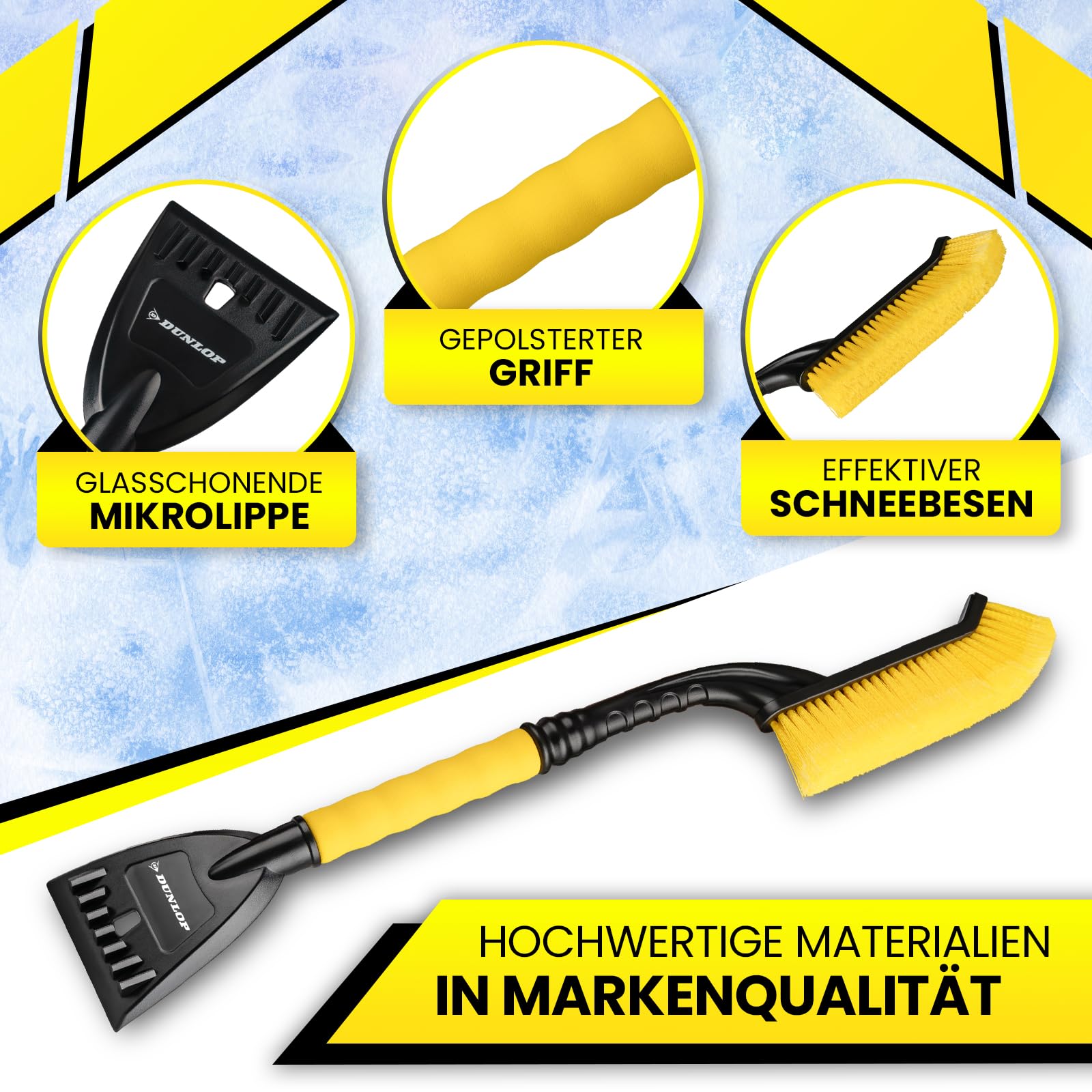 DUNLOP Eiskratzer Auto mit Besen Blitzschnell Eis und Schnee mit 105 mm breiter Spezial Mikrolippe schonend entfernen Teleskop Car Scheibenkratzer