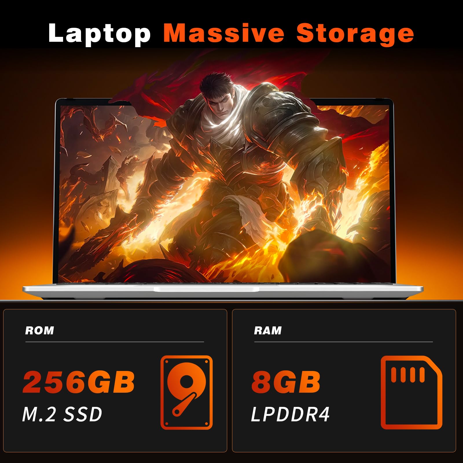 Notebook 15,6 Pollici, Win 11 Laptop 8GB LPDDR4 RAM 256GB SSD, PC Portatile Celeron N4000 CPU, Computer Portatile Schermo IPS FHD 1920*1080, WiFi5/Mini-HDMI/BT4.2/USB3.0/Webcam, Espansione SSD 1TB