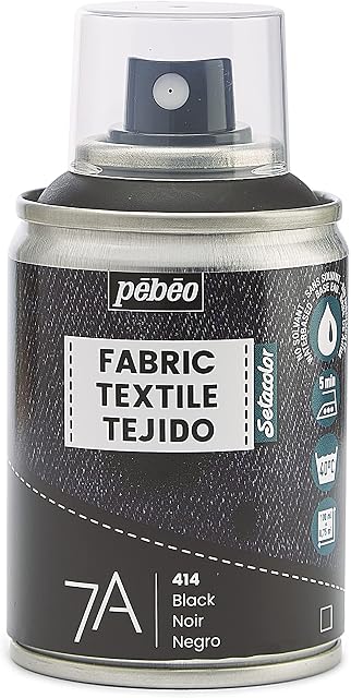 Pebeo Fabric Paint Spray for Textiles 7A Spray Natural and synthetic fabrics Water-based Solvent-free Permanent Fabric Dye Machine-Washable Spray Paint for textile design,Black,100 ml(Pack of 1)