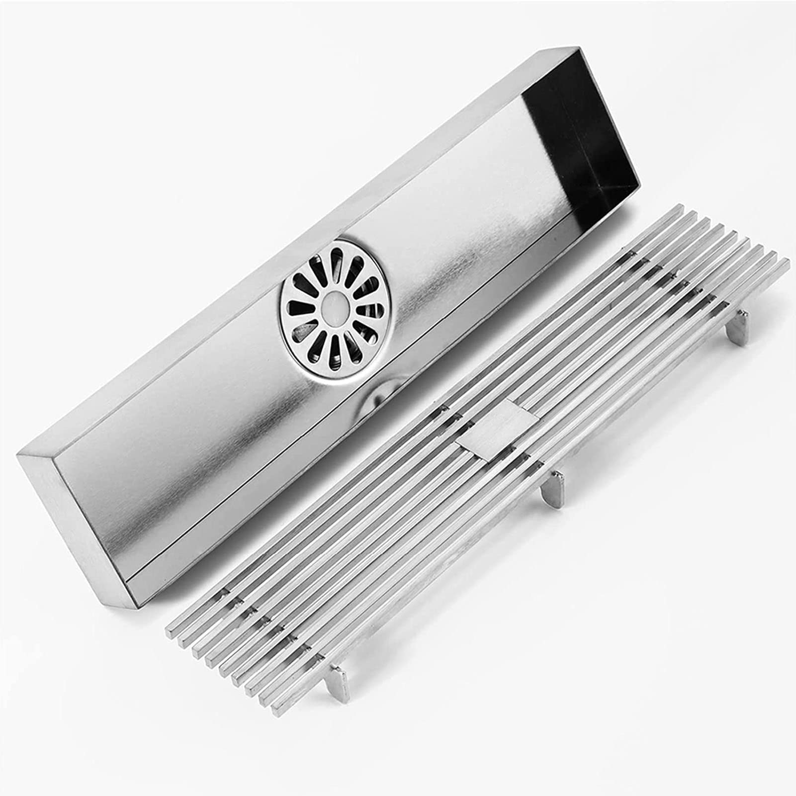 Scarico Doccia Lineare 30cm, Scarico a Pavimento Rettangolare per Bagno, Scarico Doccia in Acciaio Inox con Griglia Patten Rimovibile, Filtra Capelli, Scarico a Pavimento Doccia,Brushed nickel