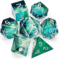 Vista 15 de Haxtec Juego de dados DND azules, dados de resina de borde afilado, copos dorados con estuche de dados D&D, dados para juegos de rol RPG
