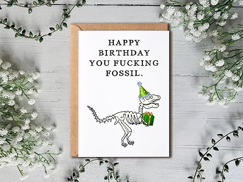 Miniatura 3 de Tarjeta de feliz cumpleaños con texto en inglés You Fucking Fossil, tarjeta de cumpleaños traviesa, tarjeta de felicitación divertida, tarjeta de