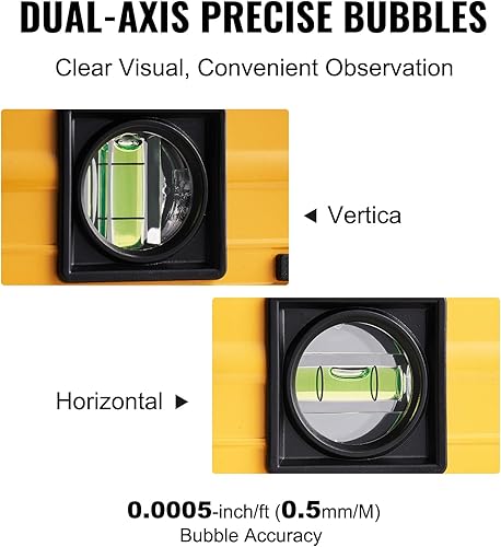 Miniatura 4 de VEVOR Nivel de torpedo magnético, 48 pulgadas, regla mecánica de viales de burbujas para 4590180 grados, herramienta niveladora de aleación de