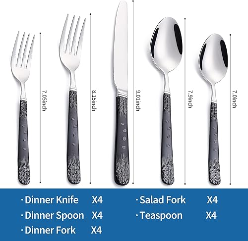 Miniatura 2 de Juego de cubiertos de 20 piezas, acero inoxidable 1810, servicio para 4, moderno juego de cubiertos incluye cuchillos de cena, tenedores, cucharas,