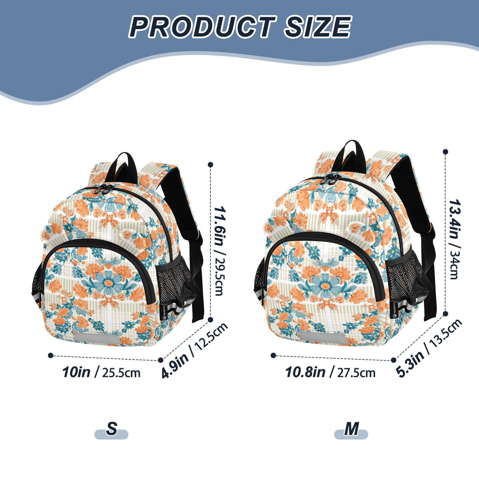 Floral Blossom Stripe Beige Toddler Harness Backpack for Boys Girls 3-6 Years Kids Backpack with Anti Lost Safety Leash Baby Harness Bookbag for Preschool Walking Travel