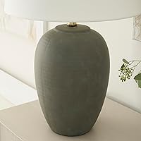 Vista 4 de Nourison Home 23" Olive Green Ceramic Pot Table Lamp for Bedroom, Living Room, Dining Office, with White Tapered Drum Shade
