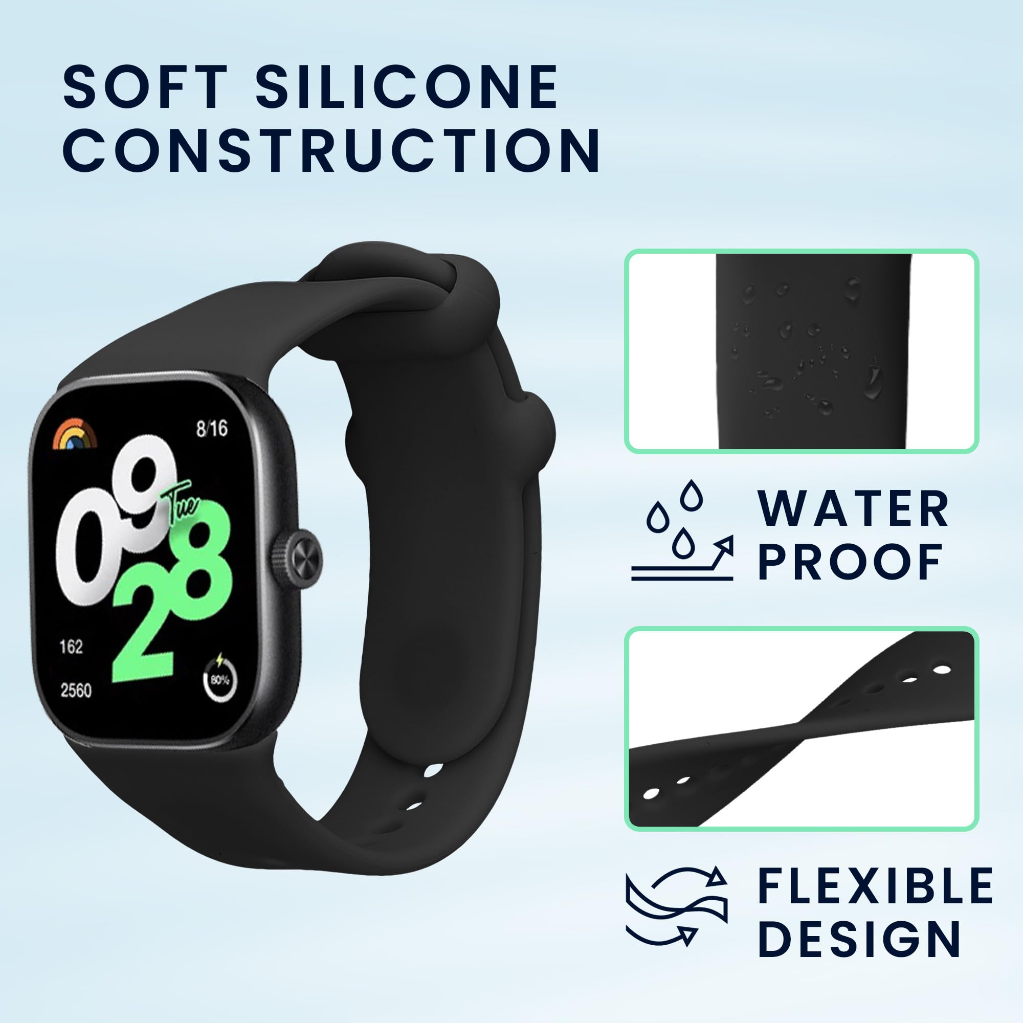 kwmobile Straps Compatible with Xiaomi Redmi Watch 4 Straps - 2x Replacement Silicone Watch Bands - Image 4