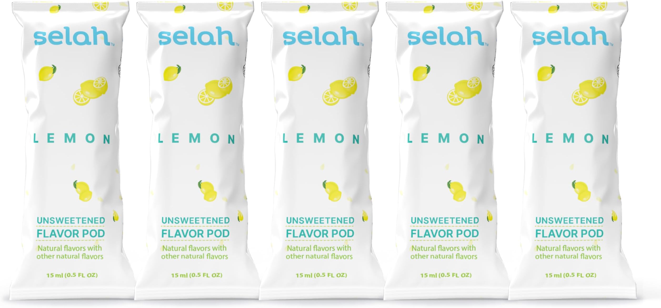 Selah Flavor Pods - Water Enhancer Refill Pods for Selah Water Bottle - Fruit punch, Watermelon, Green Apple, Strawberry Lemonade, Peach, Pineapple, Lemon, Orange Sport, Watermelon Sport, Berry Energy - Flavored Five Pack Of Refill Pods (Lemon Unsweetened)