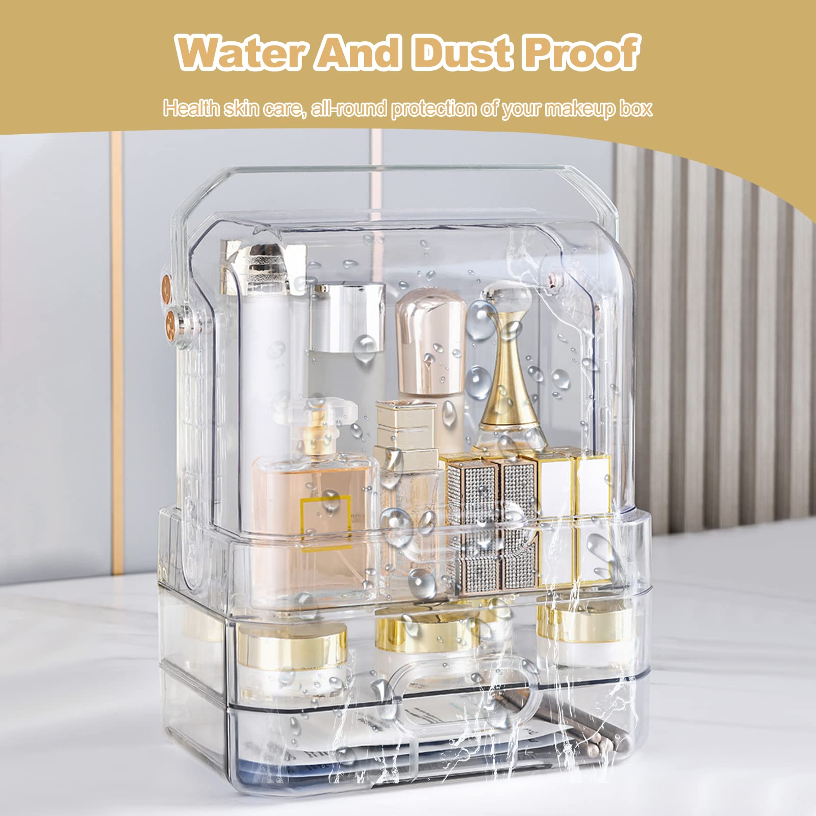 Galatée Transparent Moderner Tragbare Make Up Organizer Kosmetikbox Kosmetische Aufbewahrungs Box Mit Staubdichtem Deckel, Beauty Organizer Lippenstiftbox - Transparent