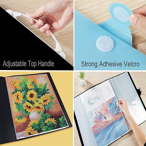 Miniatura 4 de Libro de almacenamiento de pintura de arte de diamantes A3, carpeta de cartera de arte de diamantes con 20 páginas, protectores de bolsillo