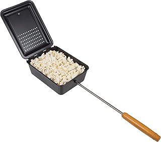 Campfire Popcorn Popper - Old Fashioned Popcorn Maker with Nonstick Finish and Extended Handle - Camping Gear and Campfire Cooking Equipment by Great Northern Popcorn (Black)