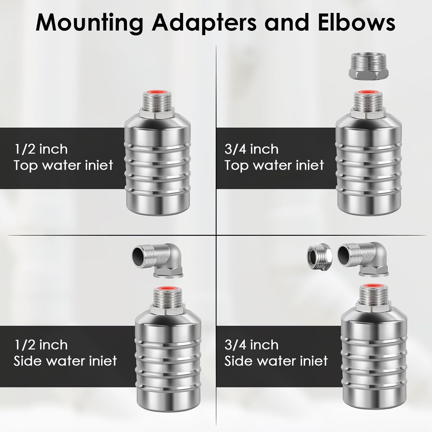 4pcs 304 Stainless Steel Automatic Water Float Valve 1/2" and 3/4" Connection Types Precise Control Water Level Controller Water Level Control Float Valve for Sink for Water Tank Livestock Troughs