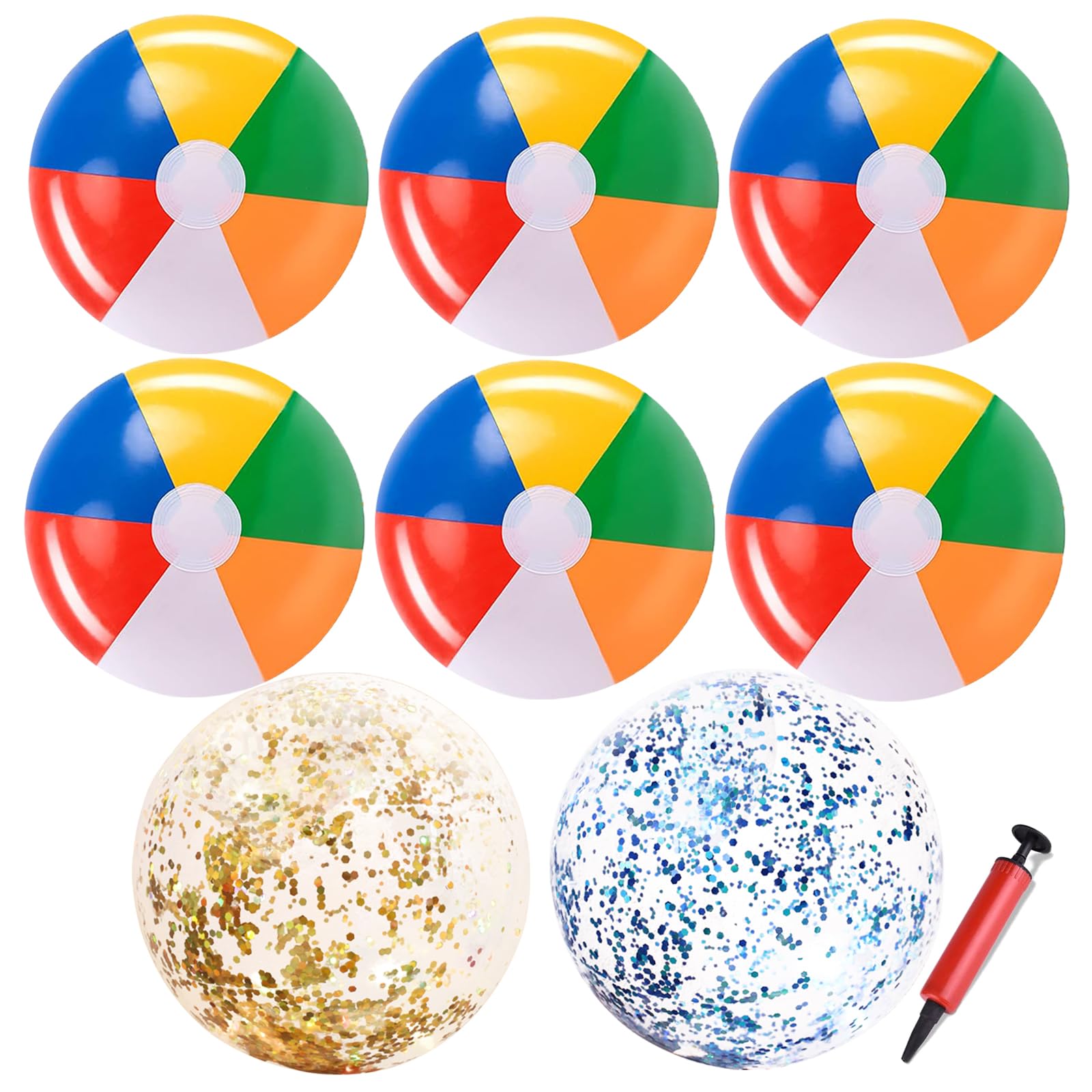 MQVXT Pelota de Playa Hinchable,6 Piezas de Bolas de Playa de Arco Iris,Bolas de Playa para Piscina,traer 2 Piezas Lentejuelas Pelota de Agua, para Natación de Verano, Playa, Piscina