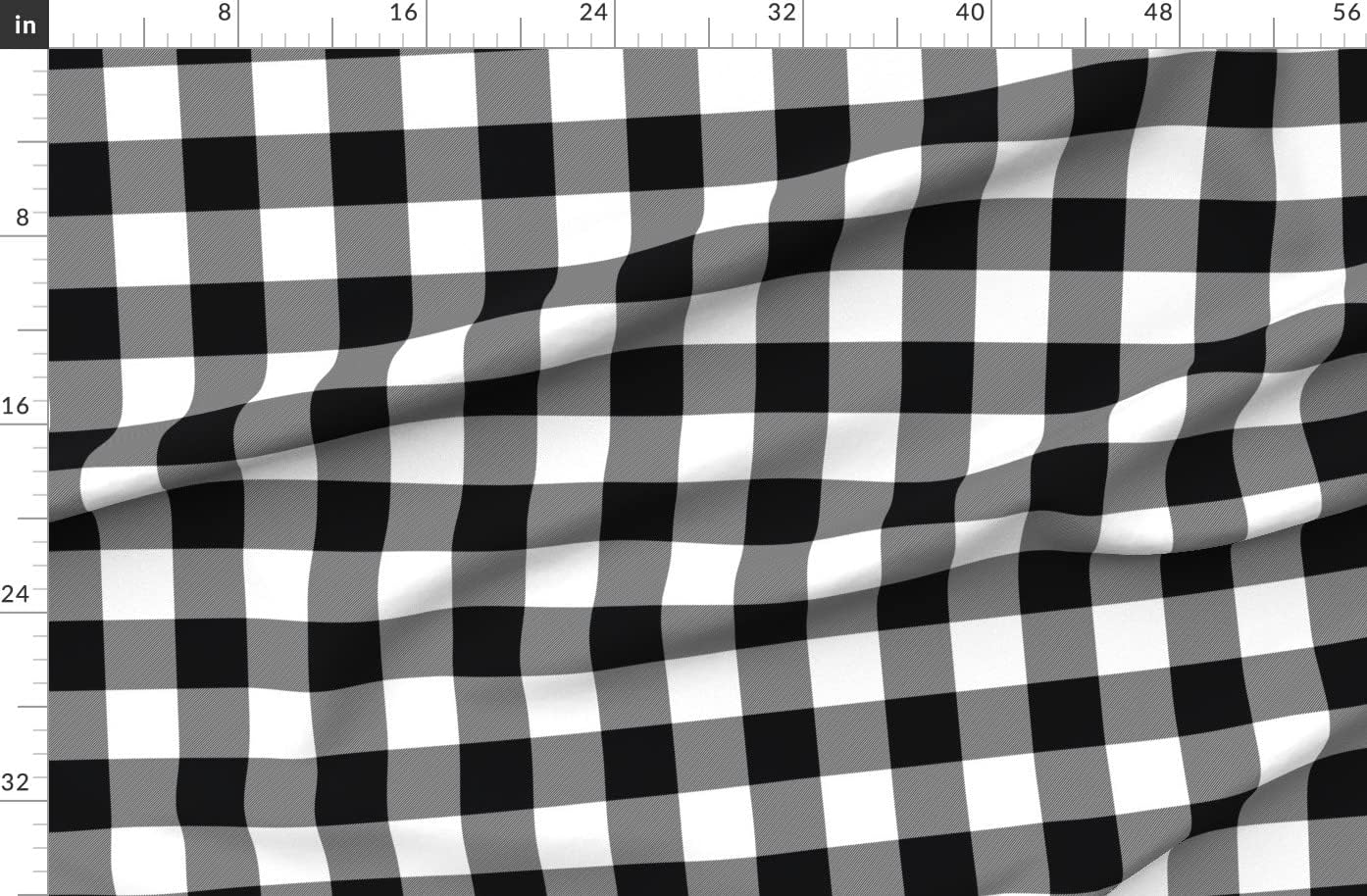 Spoonflower Fabric - Buffalo Check Black White Plaid Greyscale Printed on Denim Fabric by The Yard - Bottomweight Apparel Home Decor Upholstery