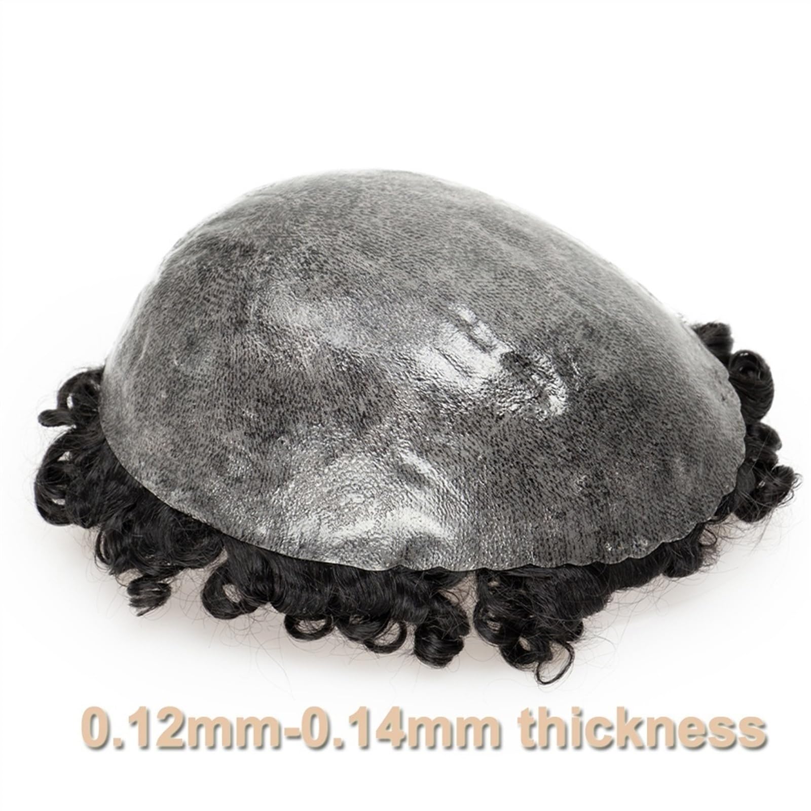 Parrucca per Coprire La Calvizie, Toupet Afro per Uomo, Spessore 0,12-0,14 Mm, in Pelle Pu Integrale con Parte Anteriore Smerlata, Toupet da Uomo, Riccioli da 15 Mm, Base（15Mm Curl-#1B-7X9）
