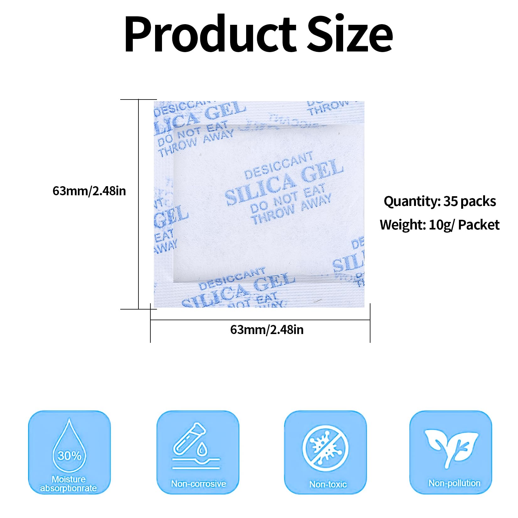 35 Pcs Bolsas Desecantes Absorbente de humedad, 10g Bolsas de Gel de Sílice, Bolsitas de Gel de Sílice para Ropa, Cajones, Zapatos, Armarios Deshumidificadores