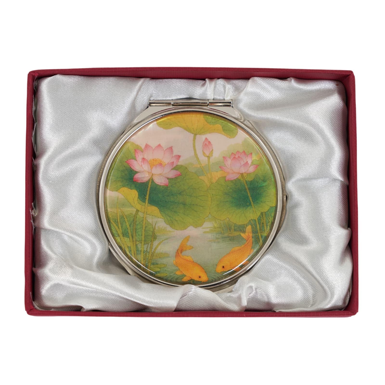 February Mountain Mother of Pearl Compact Mirror – Dual Magnification Gift for Women, Mom, Sister – Birthday or Christmas Idea (1, Lotus &amp; Koi)