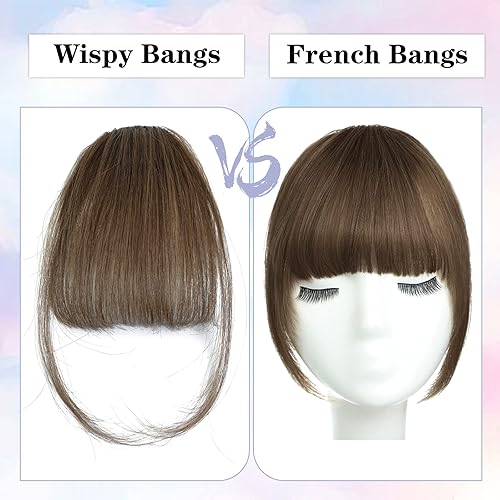 Miniatura 3 de Flequillo con clip, extensiones de flequillo 100% cabello humano, extensiones de flequillo marrón con clip con bonita red, flequillo plano natural y