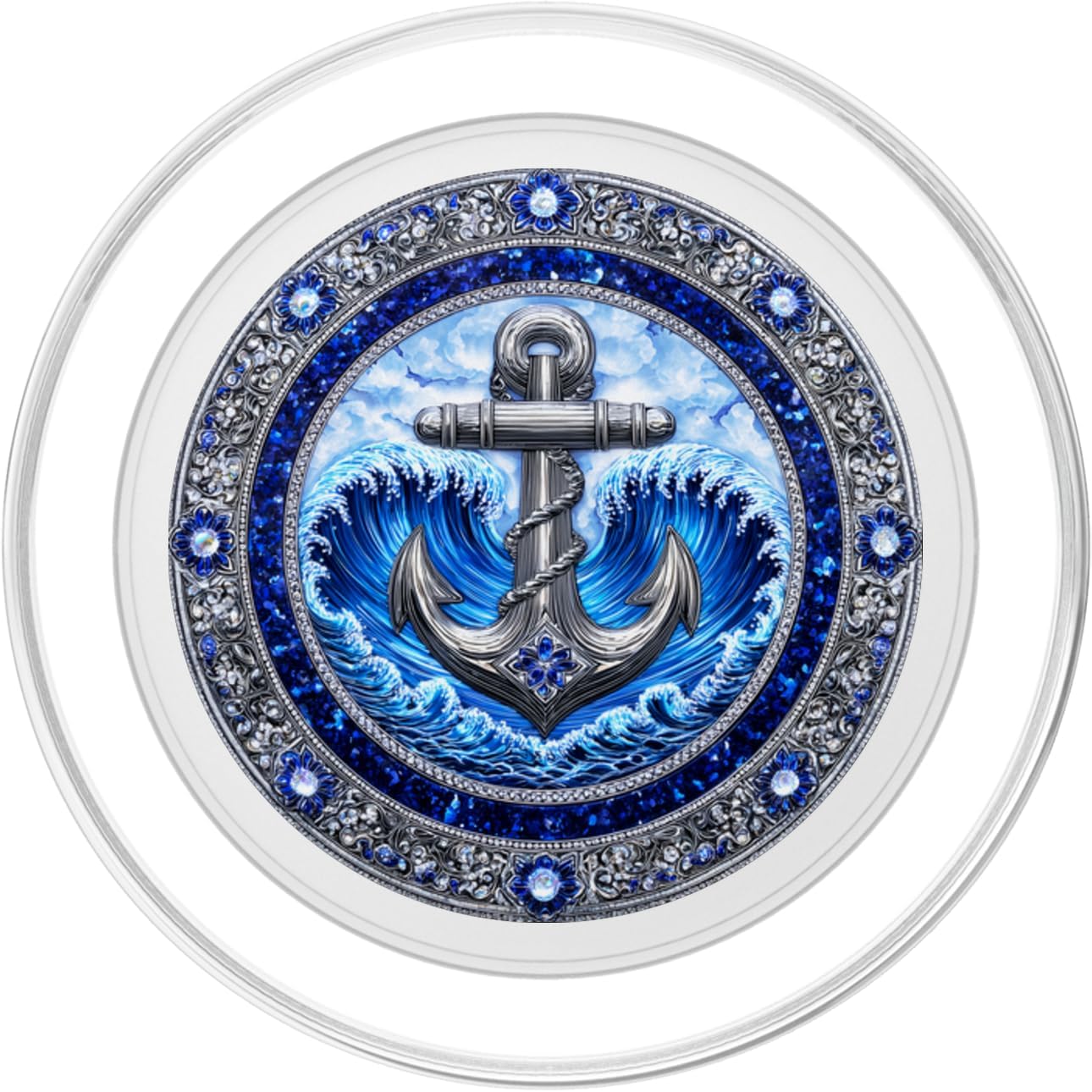 Elegant Nautical Anchor Design with Blue Waves PopSockets PopGrip for MagSafe