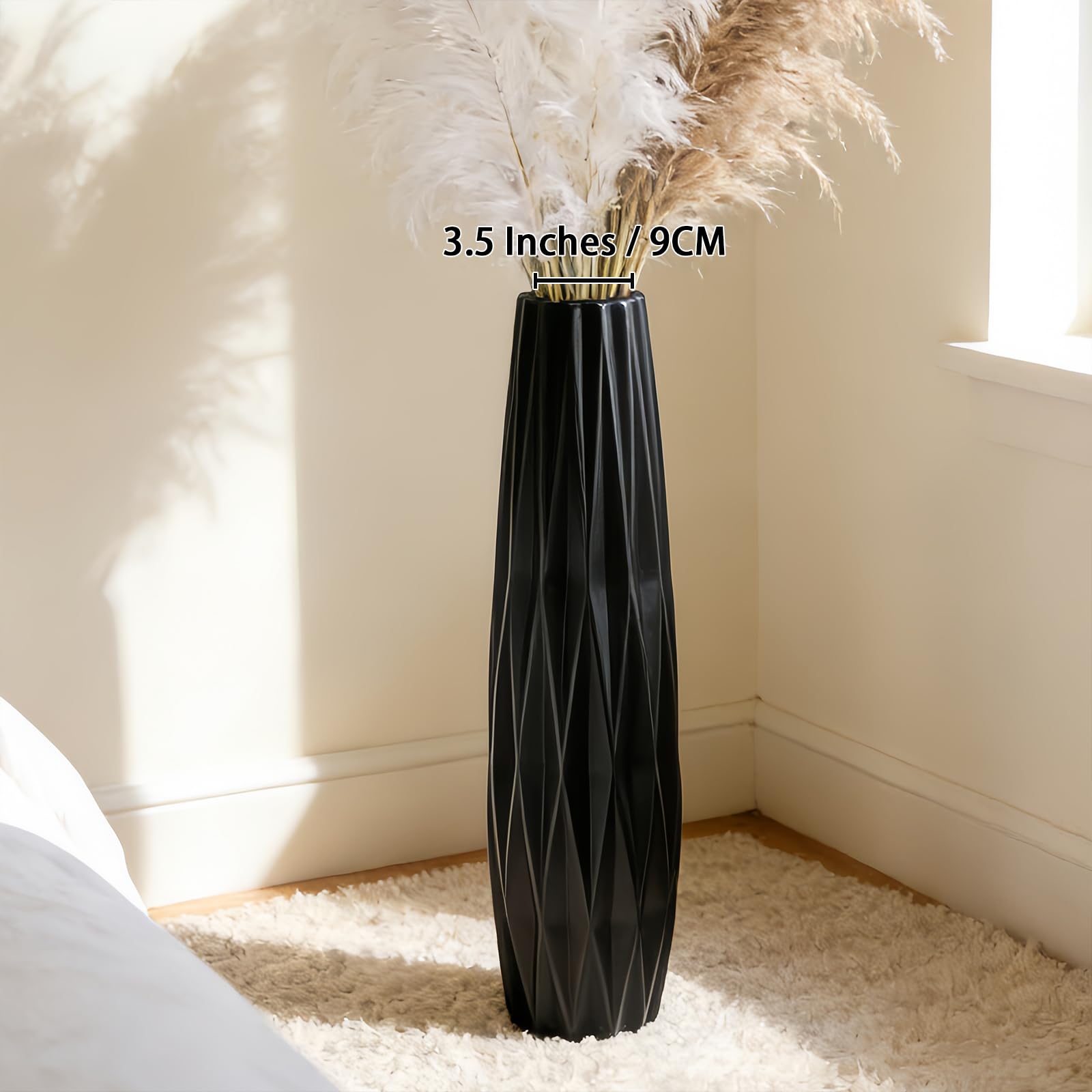 Moderne 60CM Schwarze Keramik Bodenvase,Hoch,24" Dekorative Vase für Pampasgras,Blumen und Trockenblumen,Ideal für Wohnzimmer und Büro