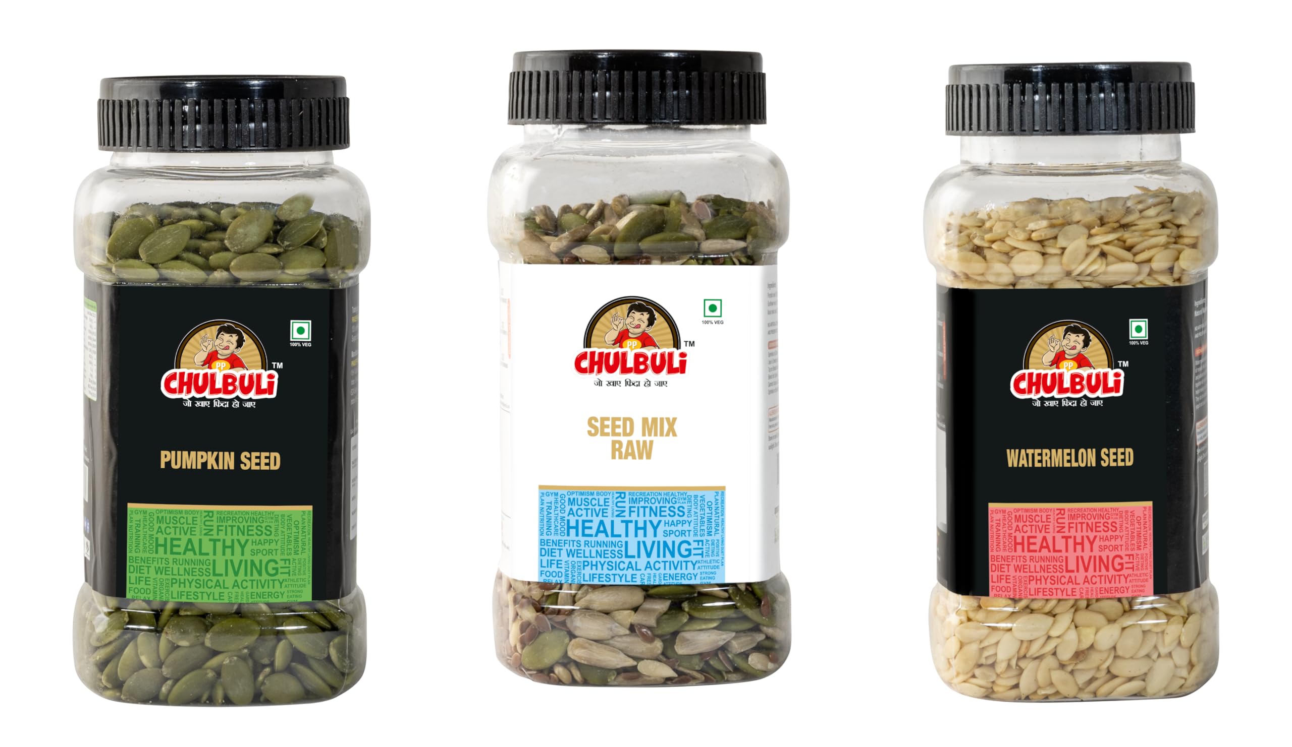 PP Chulbuli Roasted Pumpkin Seeds Seed Mix And Watermelon Seeds | Healthy Snack Trio Combo Pack | Daily Food Addition Seed Blend | Crunchy Snack Ingredient For Salad Smoothie Cooking Use | 3x200g Pack 3