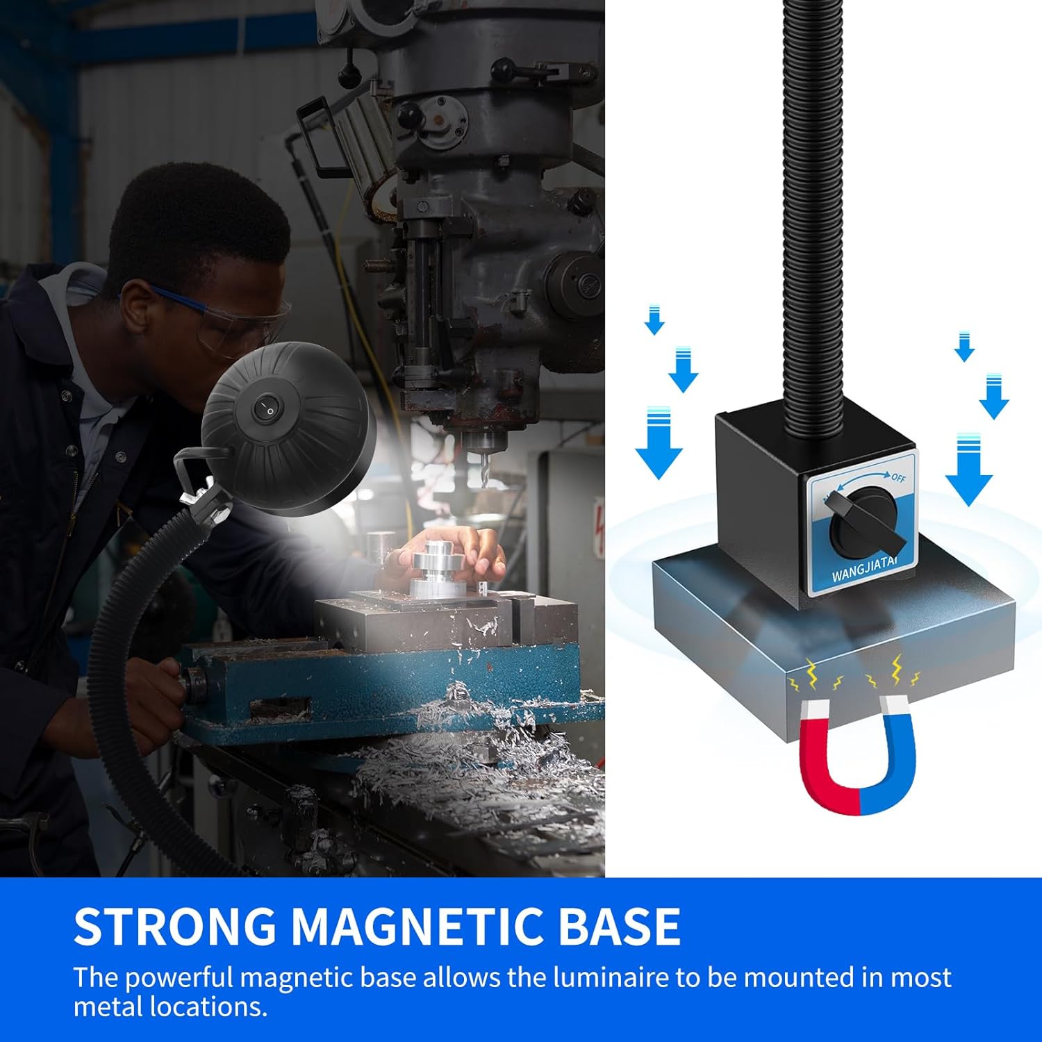 20W WangJiaTai Magnetic Work Light, LED Machine Light with 20 in Flexible Gooseneck and Magnetic Base, Magnetic Shop Lamp, Lathe Light, for Work Bench, Sewing Machine, Grill, Industrial Lighting,Black