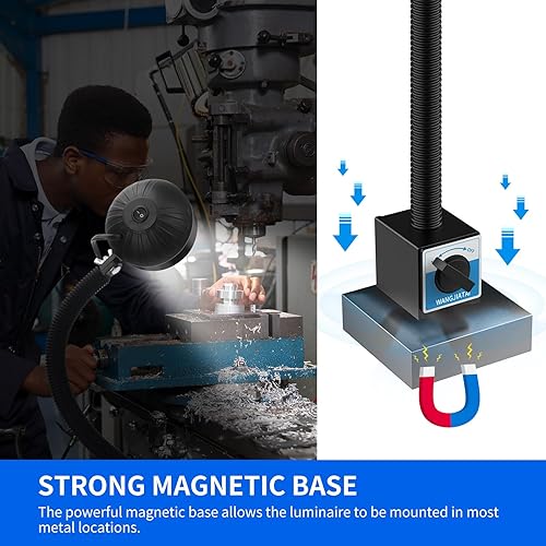 Miniatura 8 de Luz de trabajo magnética de 20 W, luz LED para máquina con cuello de cisne flexible de 20 pulgadas y base magnética, lámpara magnética para taller,