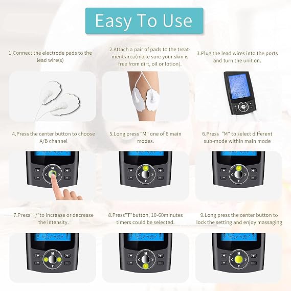 Dual Channel Tens Machine Pain Relief Machine Full Body Acupuncture Massage with 24 Massage Modes for Relieving Back Neck Stress Sciatic Pain