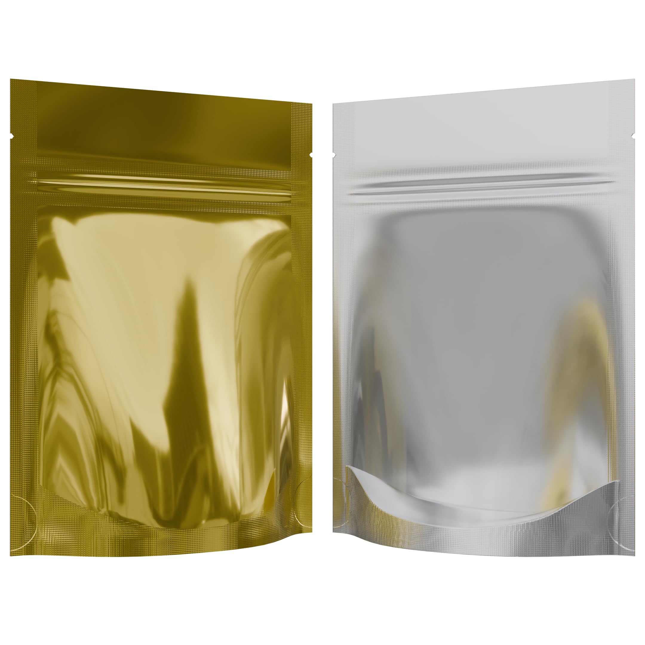 Mylar Style Barrier Bags – Zipper w/Heat Seal – 100 Bags (Gloss Gold/Clear, 1/8 Ounce - 3.62?x5?x1.5?)