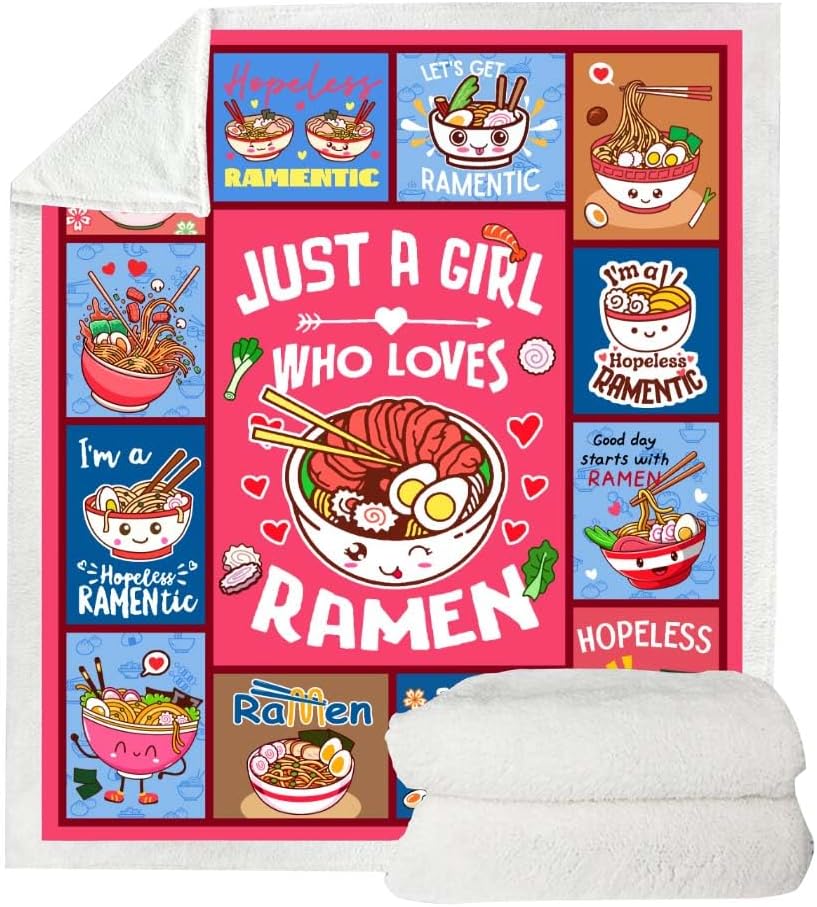 Ramen Throw Blanket Just A Girl Who Loves Ramen Blanket Ramen Soup Throw Blanket Ramen Boba Blanket Gift for Girls Loves Noodles Super Soft Lightweight Blankets 50" x 60" - Image 5