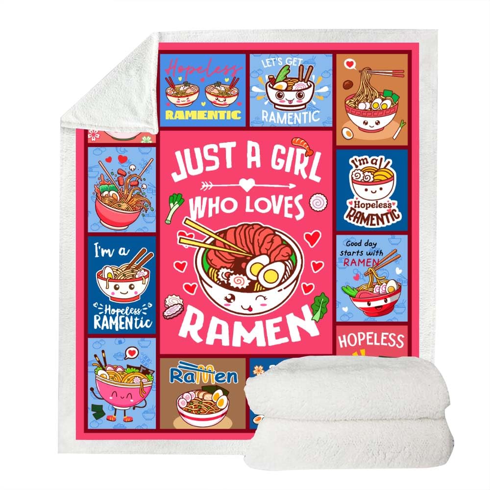 Ramen Throw Blanket Just A Girl Who Loves Ramen Blanket Ramen Soup Throw Blanket Ramen Boba Blanket Gift for Girls Loves Noodles Super Soft Lightweight Blankets 50" x 60"