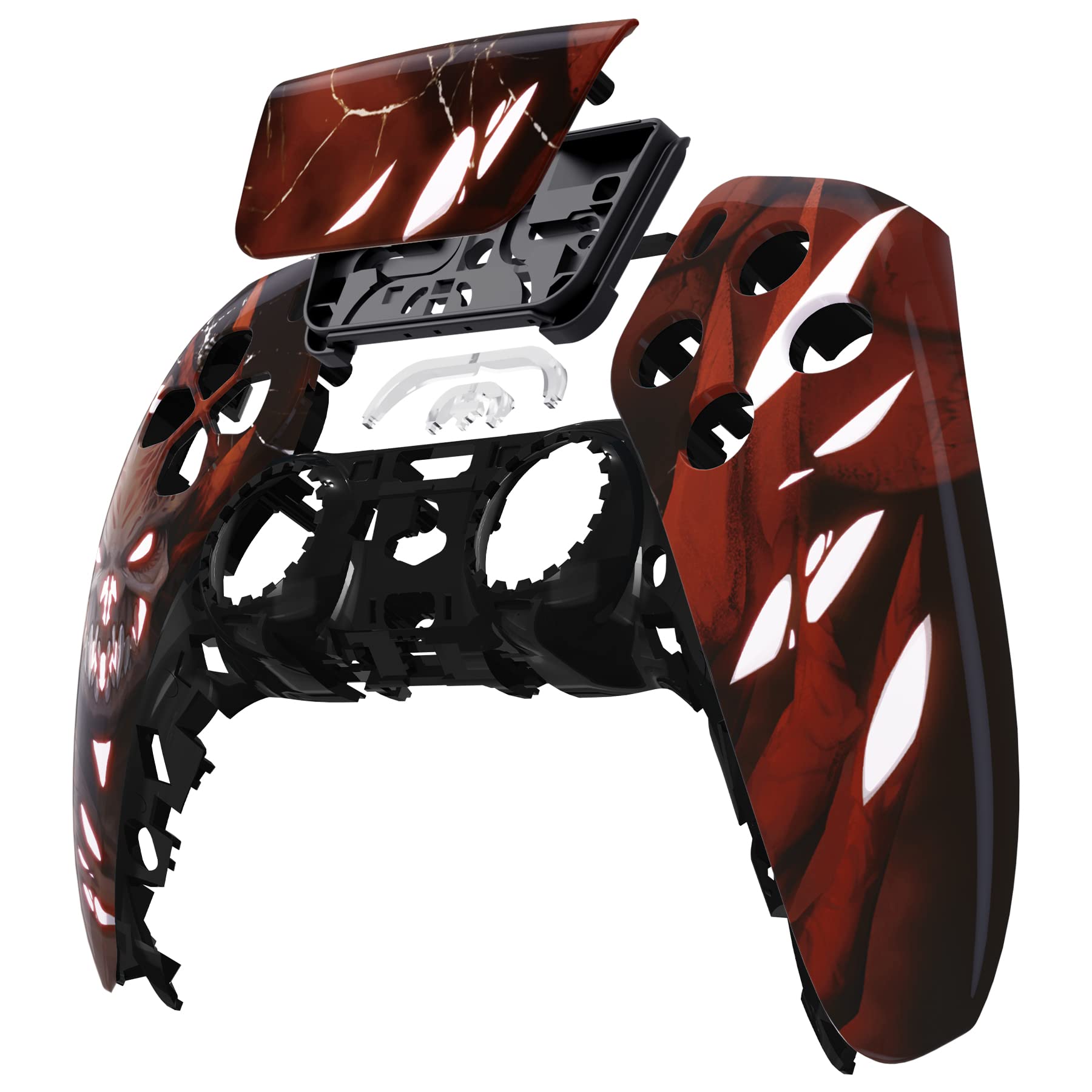eXtremeRate Leuchtet im Dunkeln: Scarlet Demon Touchpad, Frontgehäuse, kompatibel mit PS5-Controller BDM-010, BDM-020, BDM-030, 040, DIY-Ersatzgehäuse und Touch-Pad-Abdeckung, kompatibel mit