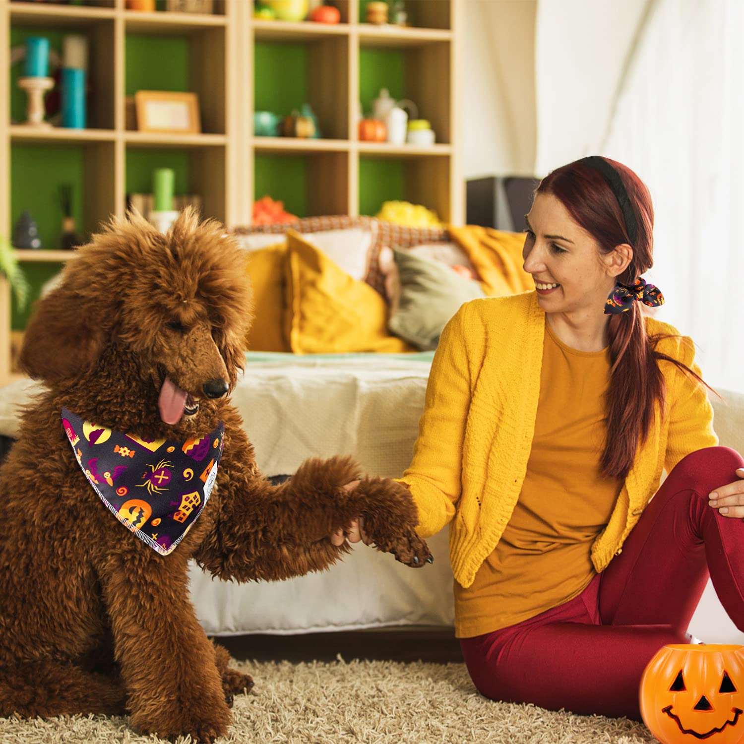 STMK Hundehalstücher Herbst/Halloween – 4 Stück, Orangefarbenes Karomuster, Für Mittelgroße Bis Große Hunde