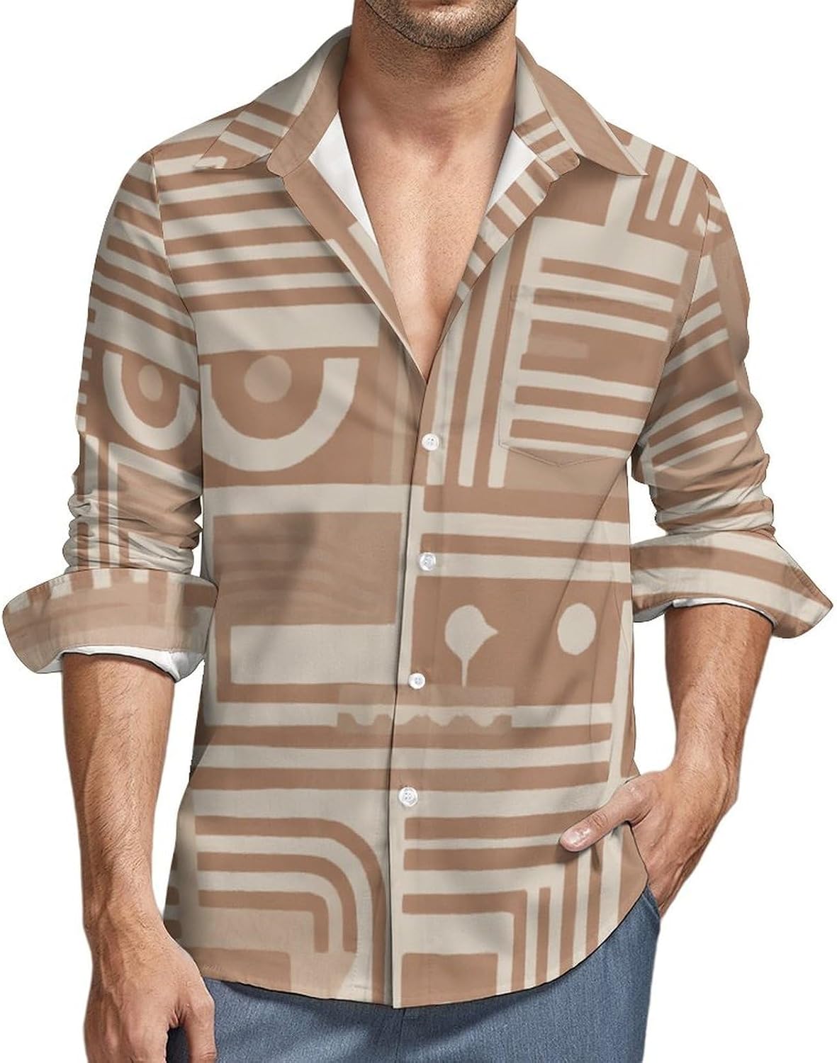 Men's Long Sleeve Shirt Casual Button Down Dress Shirts with Pocket, Stretch Comfort Summer Fall Shirt Jacket
