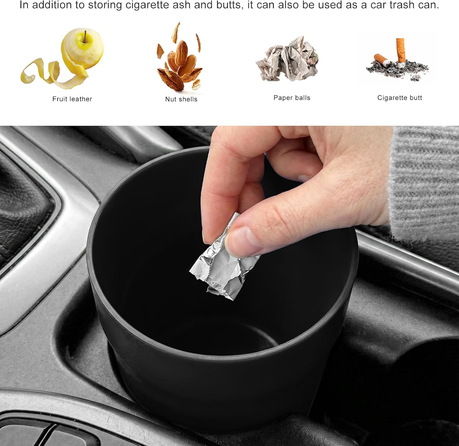 Smokeless Car Ashtray, Glow In The Dark Auto Cup Holder Ash Tray Cigarette Trash Can, Multifunctional Smell Proof Ashtray Portable Ash Organizer for Cars Trucks SUVs (Black)