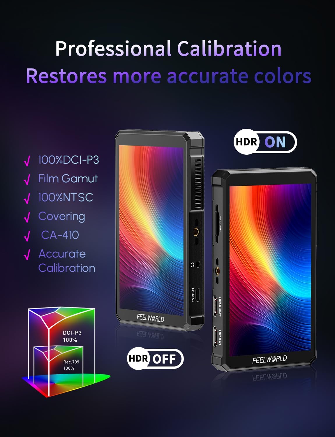 FEELWORLD PS6 OLED Touch Screen Camera Monitor 5.5 Inch Vertical/Horizontal 4K HDMI Video DSLR Monitor with 500nit F550 Battery for TikTok Instagram Vertical Shoots