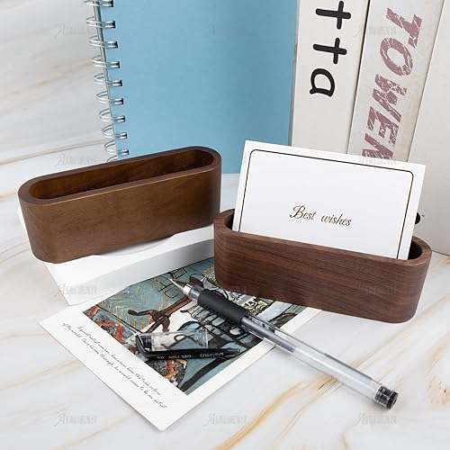 Vista 6 de AUEAR, Paquete de 2 tarjeteros de madera para escritorio, organizador de exhibición de madera, soporte de escritorio para oficina, mesa, rectangular