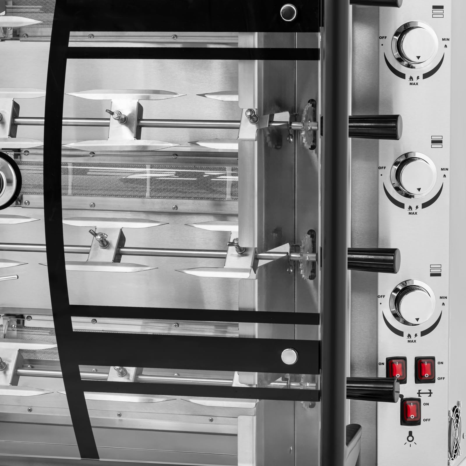 Royal Catering Rôtissoire poulet - à gaz - 4 broches - avec éclairage et roues Rôtissoire poulet professionnelle Rôtissoire à gaz Rôtissoire poulet gaz