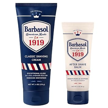 Barbasol 1919 Shave Bundle with Classic Shaving Cream and After Shave Balm | Made in the USA | Fortifying Ingredients, Clean Formula, Non-Aerosol 6 oz Shave Cream, 3 oz After Shave Balm