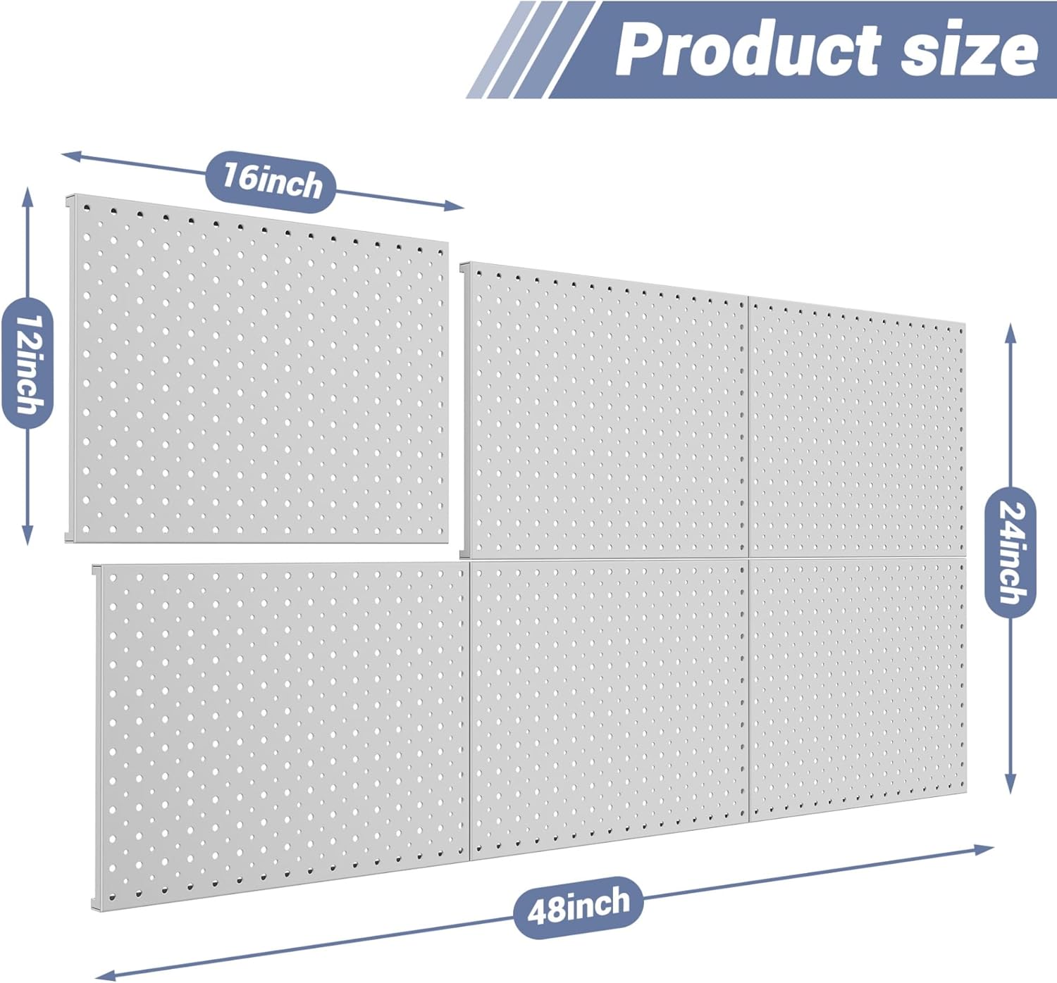 WALMANN 6-Pack 12"x16" Metal Pegboard Panels for Garage, Tool Organizer Pegboards for Pegboard Hooks - Compatible with 1/8" & 1/4" Hooks(Gray)