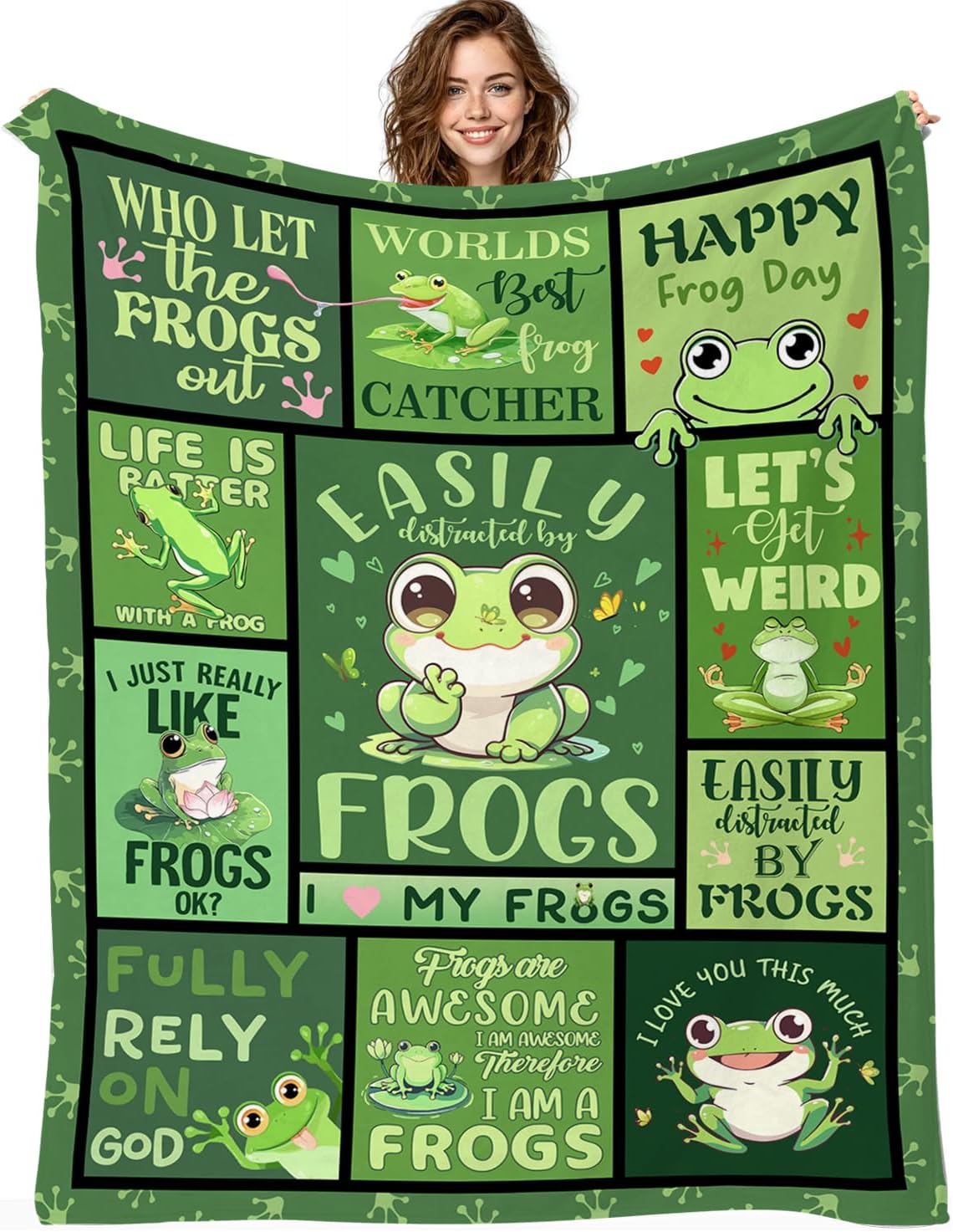 Frog Blanket Lovely Green Frogs Gifts for Kids Adults - 50"x40" Ultra Soft Plush Flannel Fleece Frog Throw Blanket, Cozy Fluffy Decor for Couch Bed, Christmas Birthday Present - Image 2
