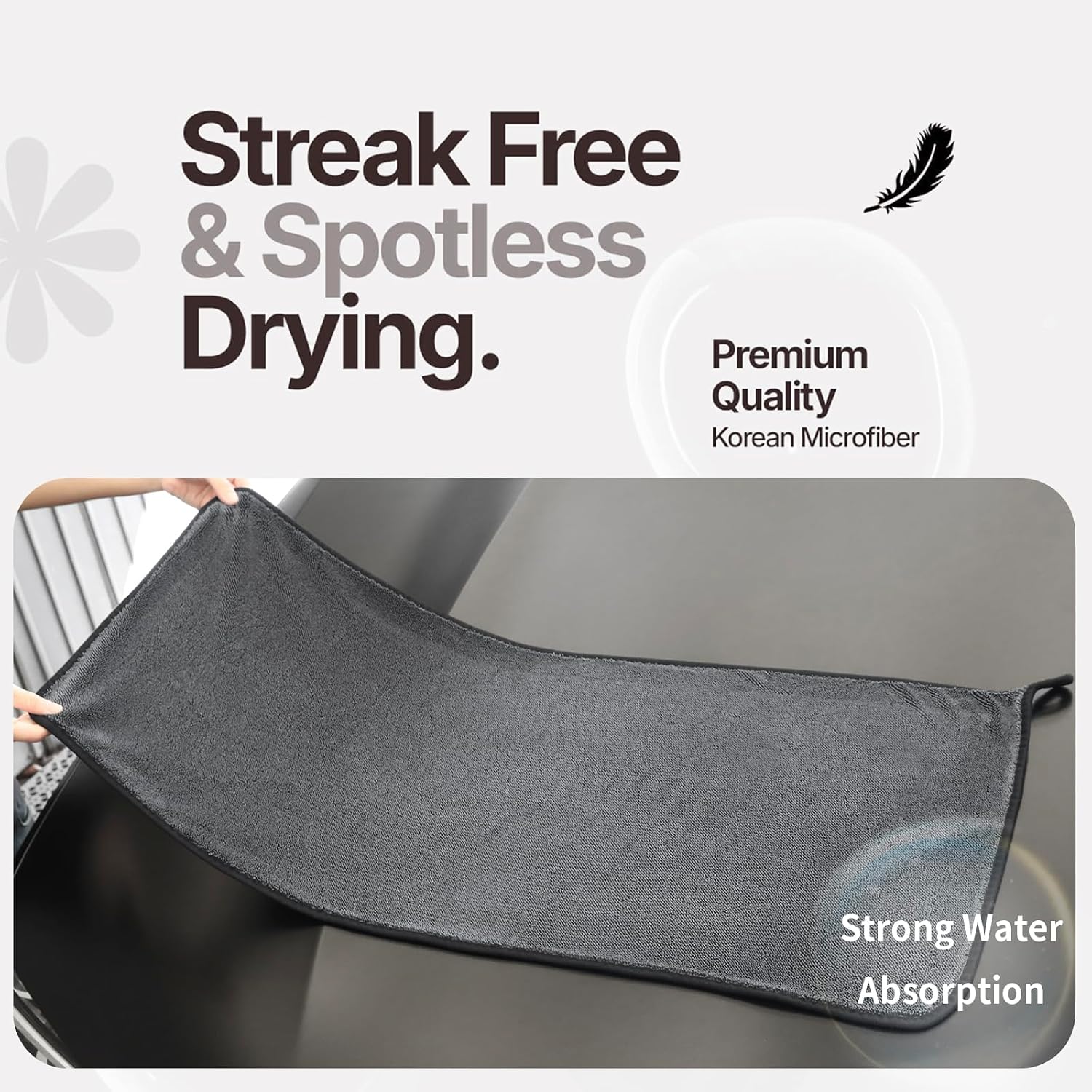 Premium Twisted Loop Microfiber Car Drying Towel, Dark Gray, 16x24 Inches, Streak Free and Spotless, Strong Water Absorption, 3 Pack