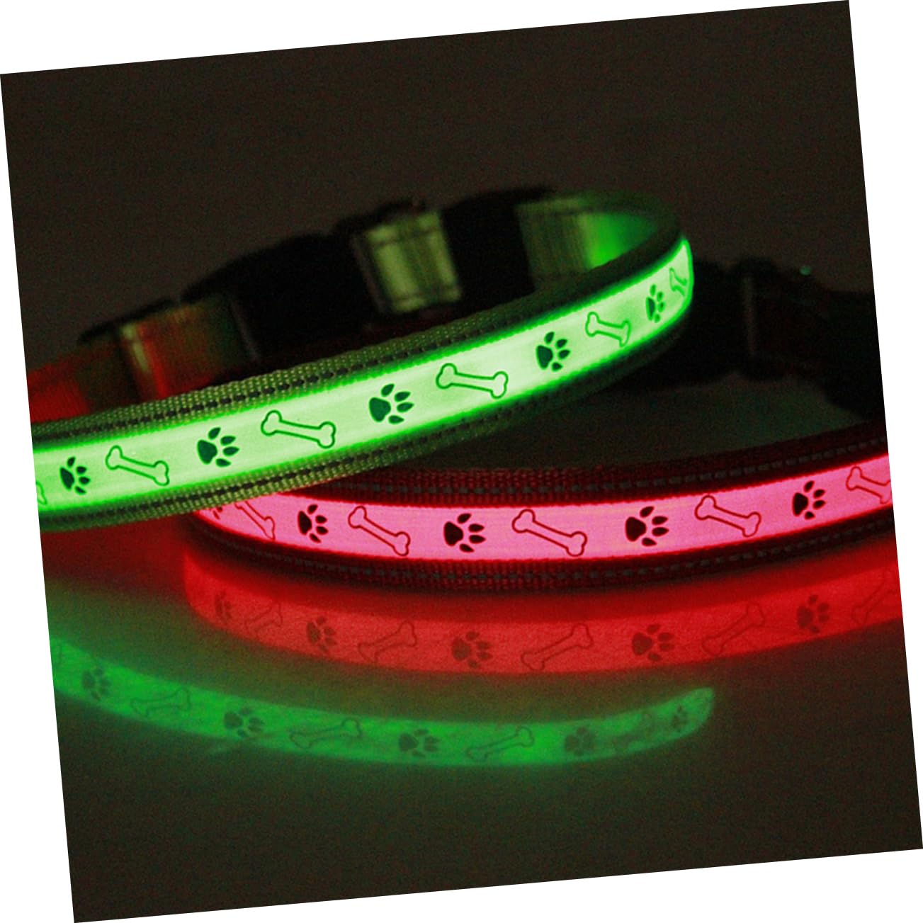Mipcase 3pezzi Collare Led Ricaricabile Per Cani Guinzaglio Luminoso Con Design Impronta Sicurezza Notturna Per Passeggiate Taglia Media Verde